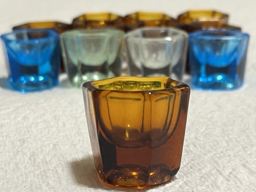 LOT OF 12 VINTAGE Amber Blue Clear Green Glass Dappen Dish Dental, Nail Spa Used
