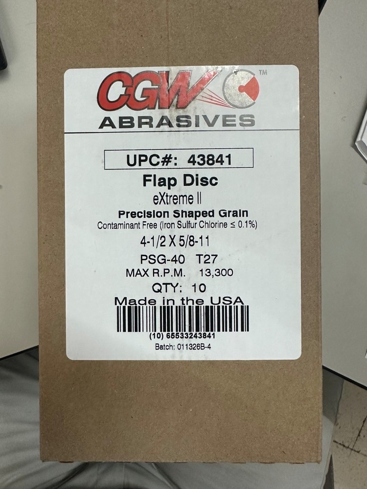 CGW Abrasives 4-1/2″ x 5/8-11 60 grit eXtreme 2 Flap Disc 43841 Full Box