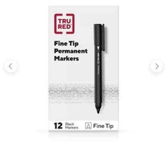 TRU RED Fine Tip Permanent Markers, New Box Of 12 Black Marker Pens From Staples