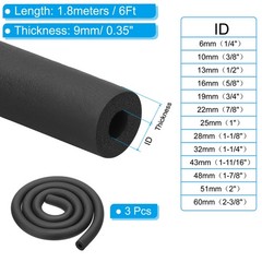 3Pcs 3/8″(10mm) ID x 6Ft Pipe Insulation Foam Tube