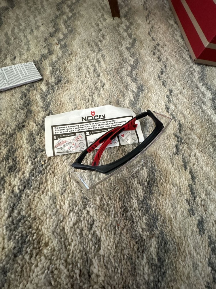 NoCry Professional Safety Glasses with Clear Anti Scratch Lenses and Red/Adjusta