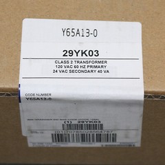 Johnson Controls Class 2 Transformer Y65A13-0, 120V to 24V AC, 40VA