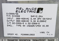 😎 RELIANCE ELECTRIC 3 HP SENSORLESS ENHANCED AC DRIVE 380/460 VAC GV3000/SE
