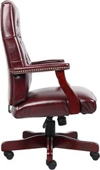 High Back Executive Office Chair Mahogany Bonded Leather Premium Lumbar Support