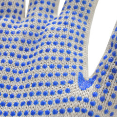 PVC-Dotted String Knit Gloves, Natural White/Blue, 12 Pairs