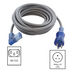20ft 15A 14/3 Medical Grade Power Cord With Left Angle IEC C13 by AC WORKS®