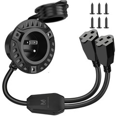15A 125V AC Port Plug, RV Shore Power Inlet Dual 20” Extension Cord w/Hole Saw