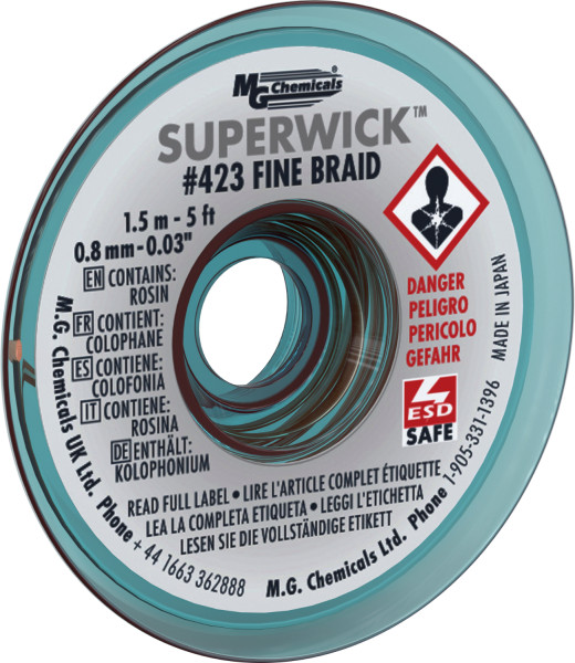 MG Chemicals 423 (#1) 5 Foot Length of 0.030″ (0.8mm) Width Braid Solder Wick
