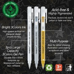 Gold Silver White Gel Pens, 0.8mm Fine Point Opaque Archival Ink Pen