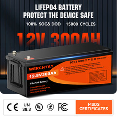12V 300Ah Deep Cycle LiFePO4 Lithium Battery 200A BMS for RV Solar Boat Off-grid
