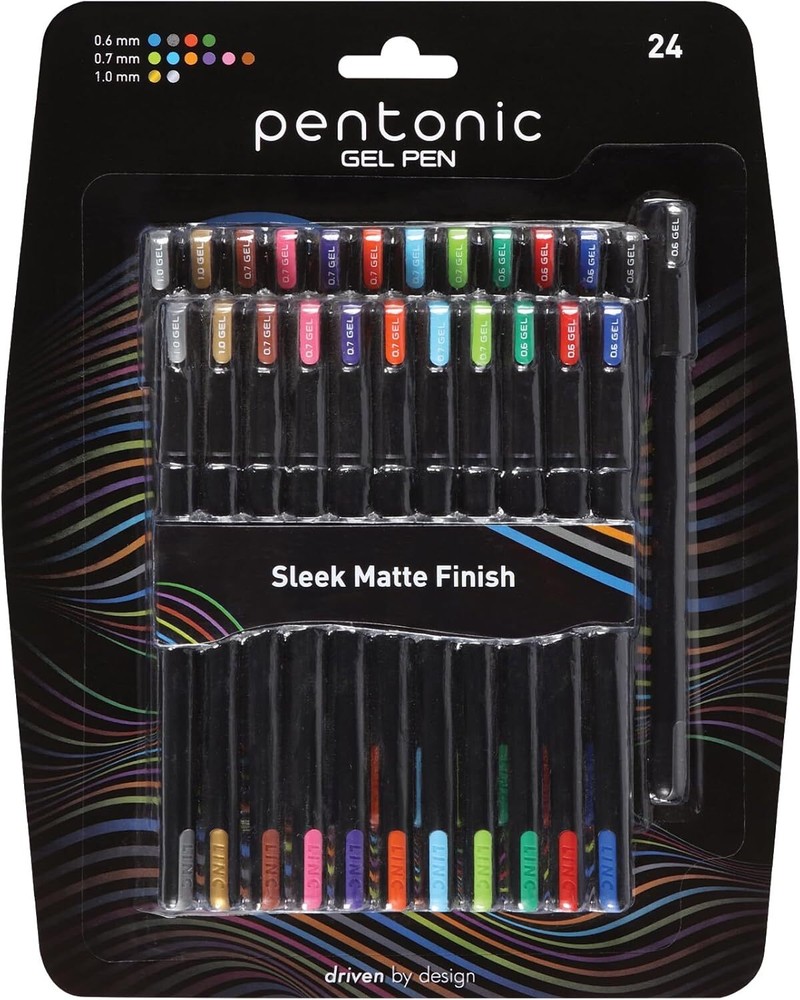 Pentonic Gel Pens, 24 Count, Assorted Colored Ink (12 Colors, 2 Of