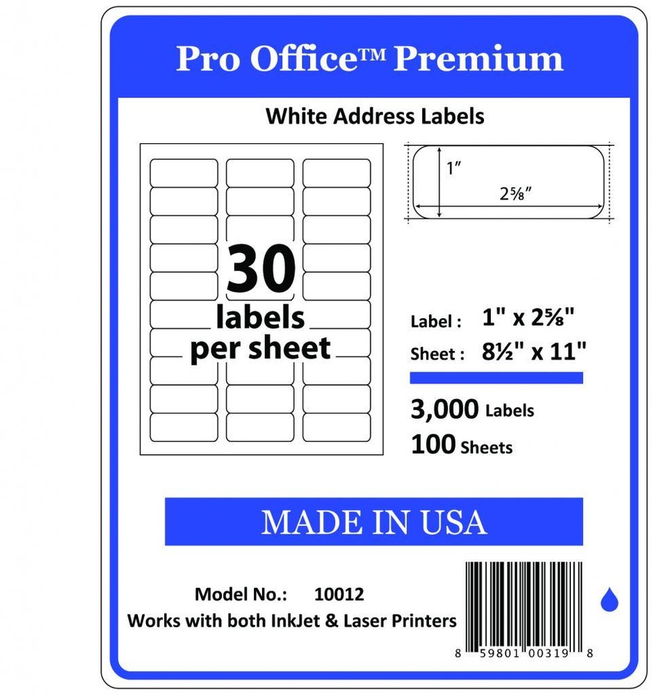 WING OFFICE 9000 Premium Shipping Labels Blank Self Adhesive 1 x 2 5/8 30/sheets