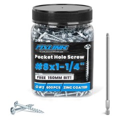 Pocket Hole Screws 1-1/4 Inch, Pocket Screws #8 X 1-1/4″, 600 PCS, Zinc Coate…