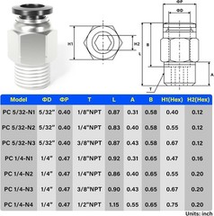 Male Straight 1/4 Inch Tube OD x 1/8 Inch NPT Thread Push to Connect Fittings…