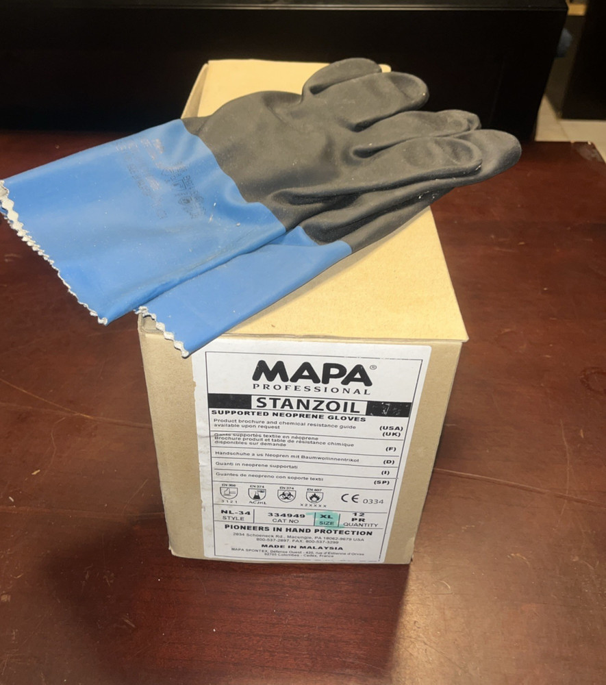 MAPA PROFESSIONAL 334949 STANZOIL NEOPRENE GLOVES #NL-34, XL Box Of 12 Pairs