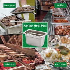 6 PCS AntiJam Hotel Pan 1/9 Size 4 Inch Deep Stainless Steel Steam Table