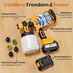 Luderignite Cordless Paint Sprayer 2 Batteries 650W Hvlp 21V Battery Powered