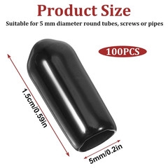 100 Rubber Screw Covers Caps 5mm Bolt End Caps Black Vinyl Protective Tips