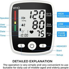 Automatic Arm-Type Digital Blood Pressure Monitor with Memory, Speaker