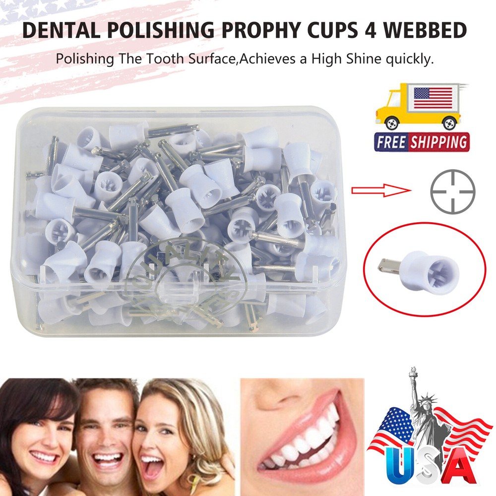 100 X Dental Polishing Polish Cups Prophy Cup Latch Type Brush Rubber Soft/Firm