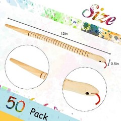 BBTO 50 Pieces Wooden Snake Bulk Jointed Flexible 12 x 0.5 inches, multicolor