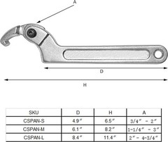 C Spanner Hook Wrench Tool Chrome Vanadium Adjustable Steel – 51-121mm 2-4-3/4″