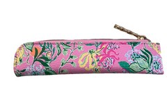 Lilly Pulitzer Pen w Pouch Set Floral Pink Green Yellow Plastic covers logo