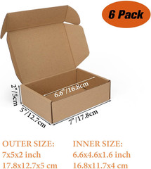 7X5X2 Inch Shipping Boxes 6 Pack Brown, Tab Lock Tuck Top Mailer Boxes for Packa