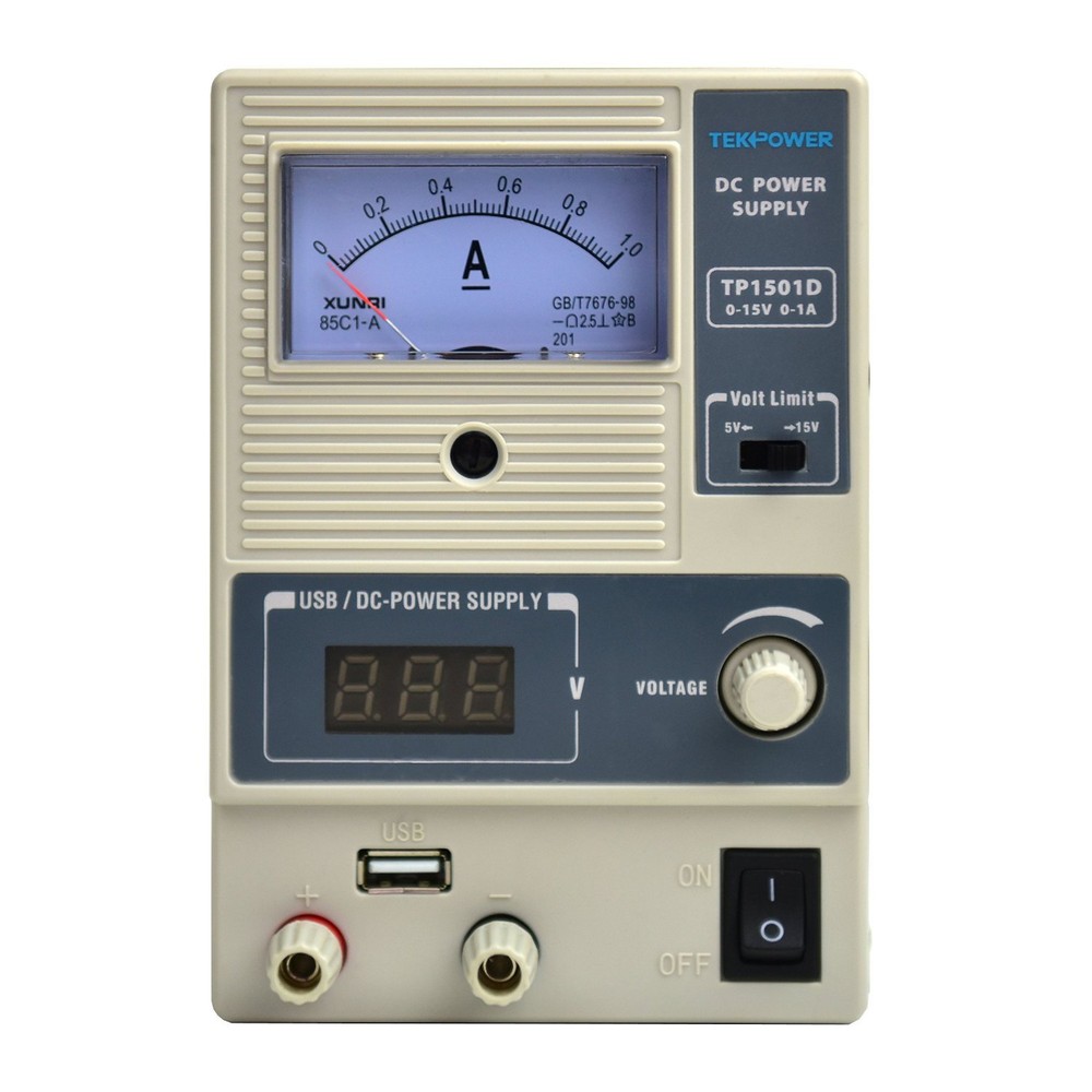 Tekpower TP1501D Adjustable DC Power Supply 15V @ 1A with USB port 5.2V