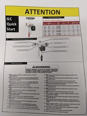 COFFING 08249W JLC4008-1-20 2-TON 8 FPM ELECTRIC CHAIN HOIST HOOK MOUNTED NEW B2