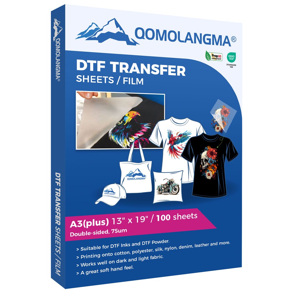 QOMOLANGMA 100 Sheets / pack 13 x 19in DTF Transfer Film Double Sided Warm Peel