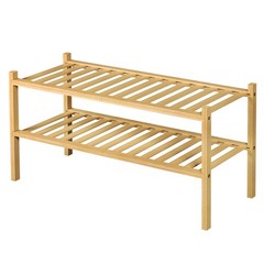 ROMGUAR CRAFT 2 Tier Bamboo Shoe Rack for Closet Free 2 Tier, Natural