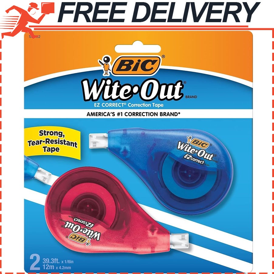BIC Wite-Out Brand EZ Correct Correction Tape Fix Mistakes Fast, White, 2-Count
