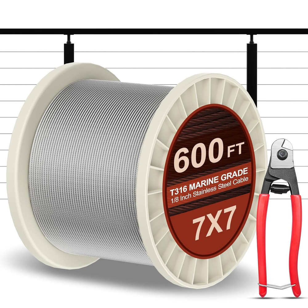600FT 1/8″ Stainless Steel Cable with Cutter, T316 Marine Grade, Stainless Steel