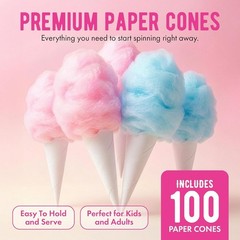 Fun Strawberry & Blue Raspberry Cotton Candy Sugar 3-Pack with 100 Cones