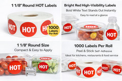 HOT Food Packaging Stickers 1-1/8” Round Labels 1000 Total – Easy Peel & Stick