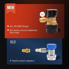 Professional R134a Quick Coupler Set with Adjustable High/Low Adapters 1/4″ SAE