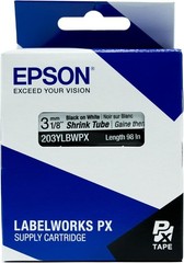 Epson LABELWORKS 203YLBWPX Black on White Shrink Tube 1/8″ (3mm) Tape **5-PACK**
