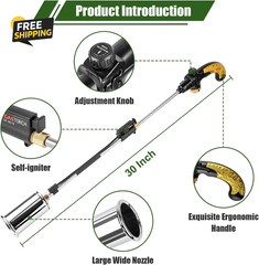 Propane Torch Weed Burner, Adjustable Flame Thrower with Detachable Handle