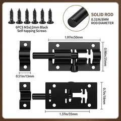 4 Pack 2″ Stainless Steel Barrel Bolt Slide Latch Black Door Gate Lock with Scre