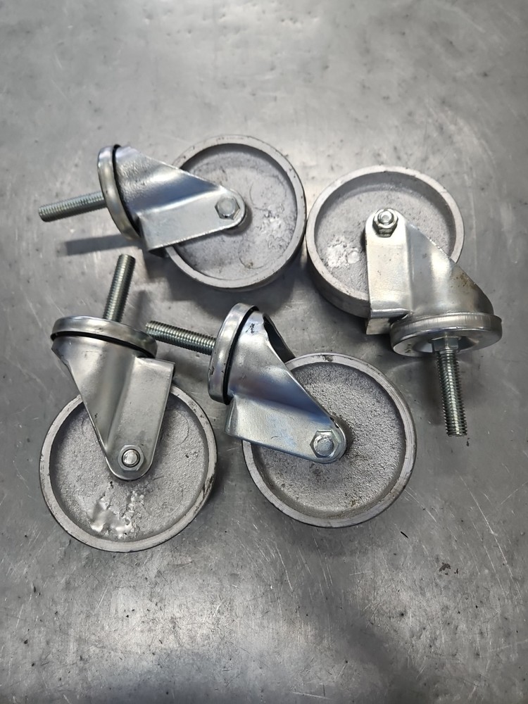 (4pc) 4 Inch Steel Wheel Swivel 1/2″-13 Threaded Stem Caster (new)