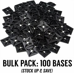 [100-Pack] Adhesive-Backed Zip Tie Mount Flex Anchor Point Black by Nova Supply