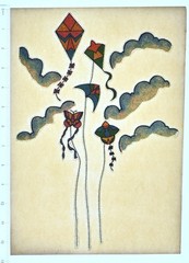 Original VINTAGE 1970s Heat Transfer | Colorful Kites and Clouds Retro Graphic