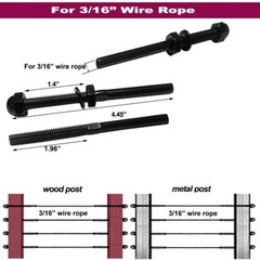 50X T316 Black Stainless Steel Hand Swage Tensioner for 3/16” Cable Railing