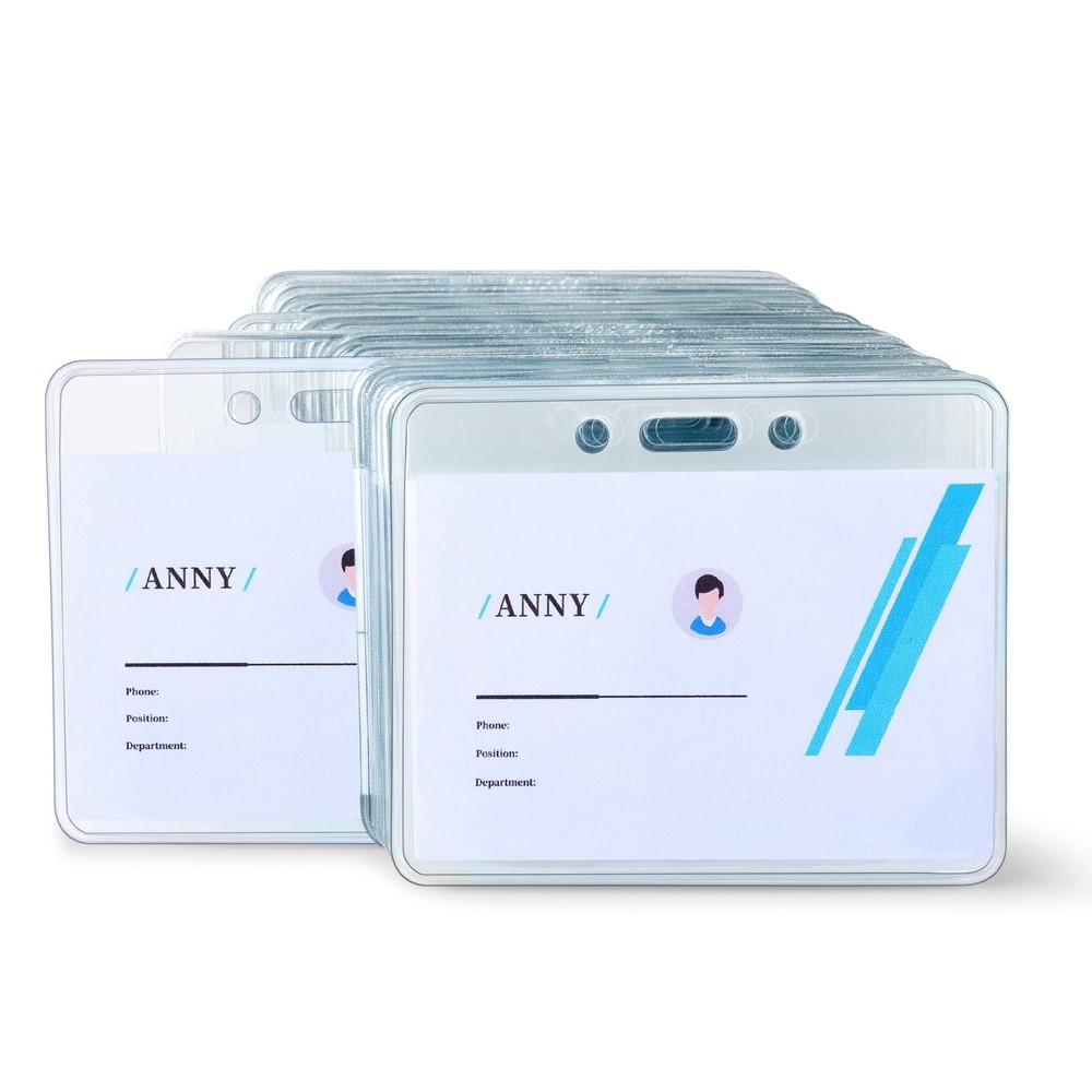 Amazon Basics Horizontal Clear Plastic ID Badge 50 Count (Pack Of 1),