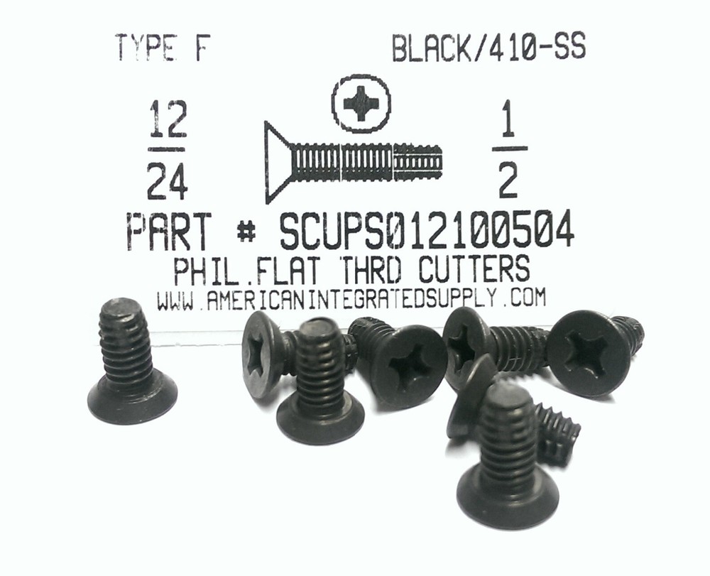 #12-24×1/2 Undercut Flat Ph Thread Cutting Screws Type F 410SS Black Oxide (250)