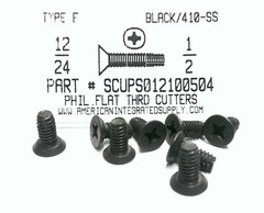 #12-24×1/2 Undercut Flat Ph Thread Cutting Screws Type F 410SS Black Oxide (250)
