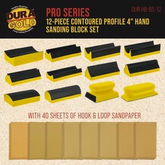 Dura-Gold 12-Piece Contoured 4″ Hand Sanding Block Set, 40 Hook & Loop Sandpaper