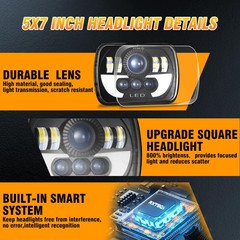 5x7in Headlight Nissan Hardbody 90-97 H6054 Sealed Beam Hi/Lo DRL DOT IP68 Pack2