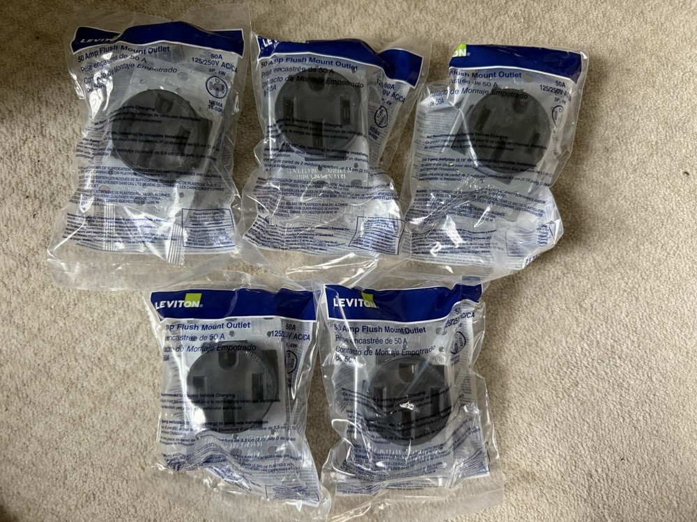 5 PACK– Leviton Flush Mounting Receptacle Nema 14-50R 3P 4W 50 Amp 125/250V
